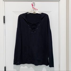 Plus Size Lace-up Pullover Hoodie